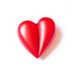 Single red hearts on white background