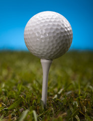 Golf ball on green meadow