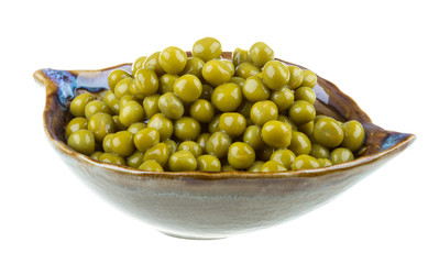 green peas, in a bowl, isolated, white background