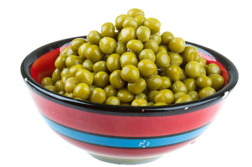 green peas, in a bowl, isolated, white background