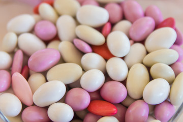 Multi colored Jordan Almonds in bowl