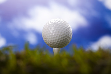 Golf ball on green meadow