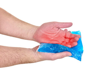 Cool gel pack on a swollen hurting palm.