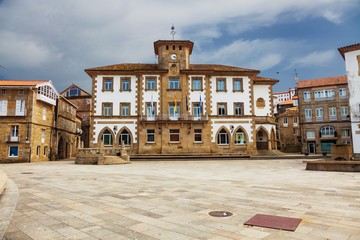 Town hall of Muros, fishing town. Province of La Coruña, Spain - obrazy, fototapety, plakaty