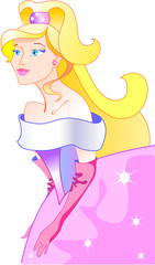 The nice princess is dressed in a pink dress