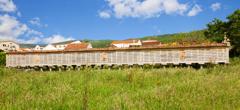 Carnota horreo (granary), one of the biggest in Galicia. Spain