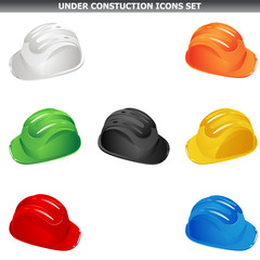 Safety constuction helmet in various colors on white