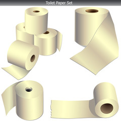 Yellow Toilet Paper Set isolated on white