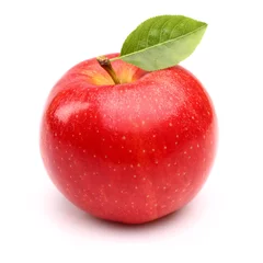 Fotobehang Red apple with leaf © Dionisvera