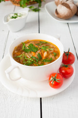 Vegetable soup from cabbage with tomatos