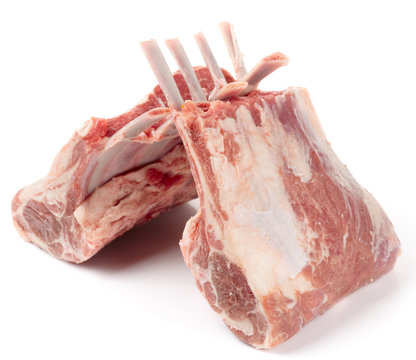 Raw rack of lamb, isolated on white