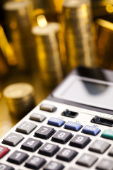 Office Concept, Gold bar and coins