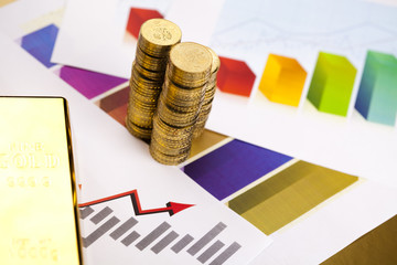 Gold bars with a linear graph 