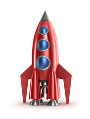 Retro red rocket concept. Isolated on white. © Alex Mit