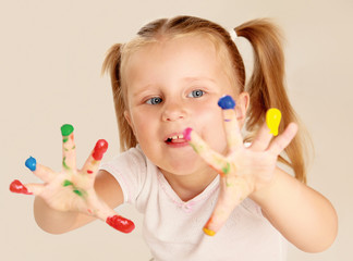 Child painting , isolated on white background