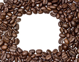 coffee beans stripes isolated in white background, with copyspac