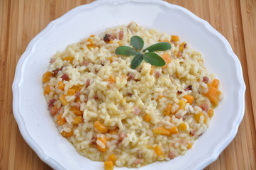 Süsskartoffel Speck Risotto mit Salbei