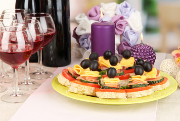 Canapes and wine in restaurant