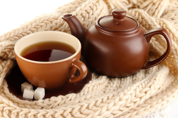 cup of tea with scarf close-up