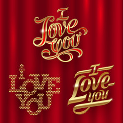 I Love You - golden decorative vector lettering
