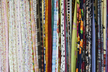 Colorful fabric samples on the market