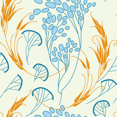 cereals and grass. Seamless pattern. Vector.