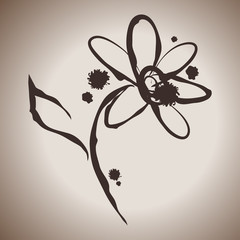 Grunge elegance ink splash illustration with daisy flower