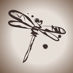Grunge elegance ink splash illustration with dragonfly