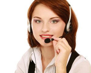 Beautiful business woman with headset. Call center