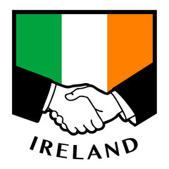 Ireland flag and business handshake, vector illustration
