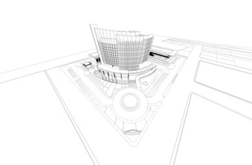 Abstract wireframe of 3D architectural