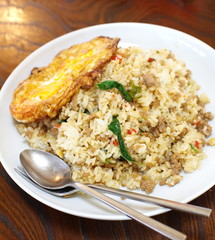 Fried basil leave with pork , thaifood