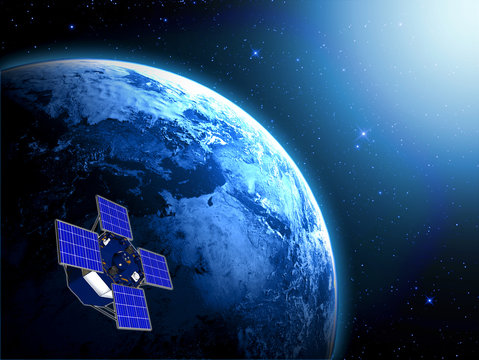 blue planet earth and satellite in space