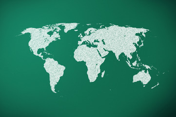 world map on green chalk board - 48490296