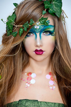 Beautiful Creative Fashion Makeup.Dryad.Mermaid
