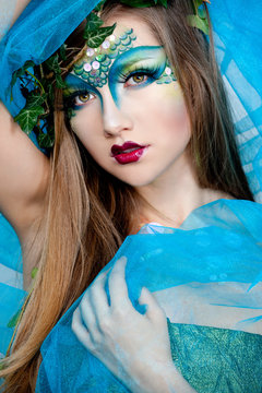 Beautiful Creative Fashion Makeup.Dryad.Mermaid