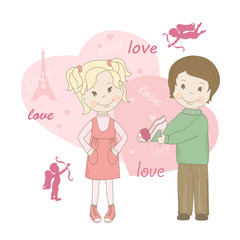 Girl and boy, Valentine's day greeting card.