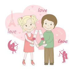 Boy and girl , Valentine's day greeting card.