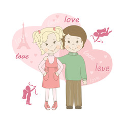 Boy and girl , Valentine's day greeting card.
