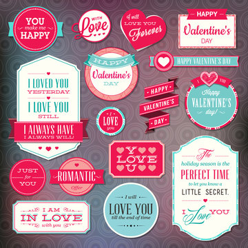 Set of stickers and badges for Valentine`s day