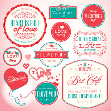 Set of badges and elements for Valentine`s day