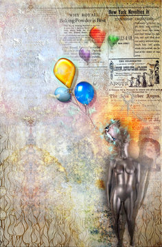 Grunge background with colored balloons