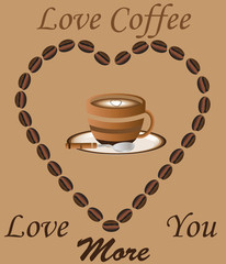 Valentine Coffee Cup surrounded by a heart  of coffee beans