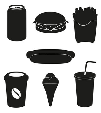 set icons of fast food black silhouette vector illustration