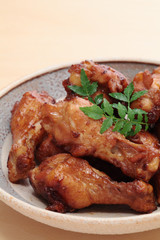 Japanese cuisine, chicken boiled in soy sauce with sugar