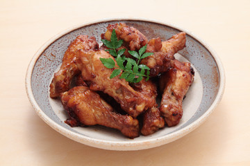 Japanese cuisine, chicken boiled in soy sauce with sugar