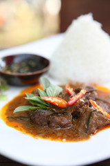Thai food mussaman curry with rice