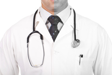 medical man, closed framing, color and black and white