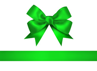 Green bow and ribbon isolated on white background. Closeup illus