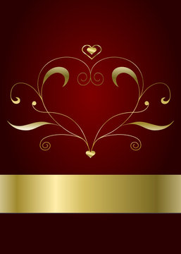 Valentinskarte in rot und gold mit Ornament